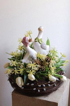 OD RĘKI Kaczy Puch 2, stroik wielkanocny z kaczuszkami, wys.40cm