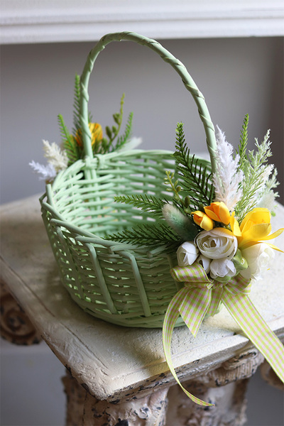 Krokusy Yellow, dwustronnie dekorowany koszyczek wielkanocny