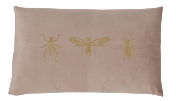 Jardin, poduszka welurowa z owadami, prostokątna, beżowa, wym.30x50cm