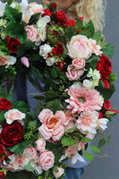 Molivia, czerwono - różowy wianek dekoracyjny, śr.49cm 