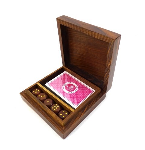 gry 2w1, karty i kości w pudełku z palisandru 