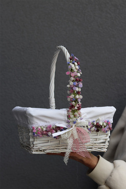 Kaszka Pastella Purple, dekorowany koszyczek wielkanocny z serwetką, wys.30cm