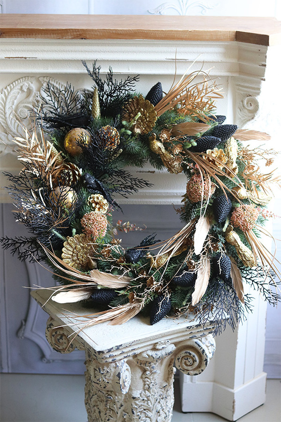 Złote Pawie, duży świąteczny wianek, śr.66cm