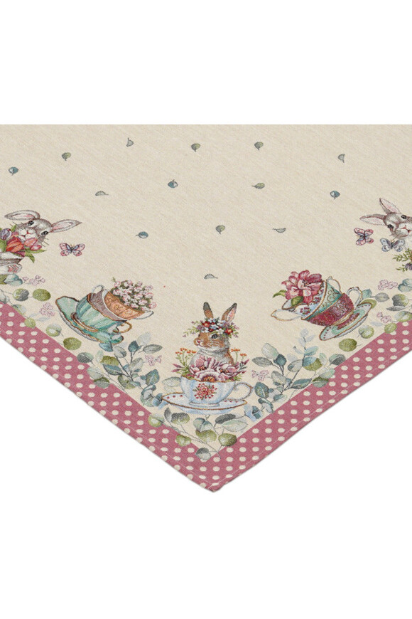 Bunny Tea Pink, obrus gobelinowy serweta