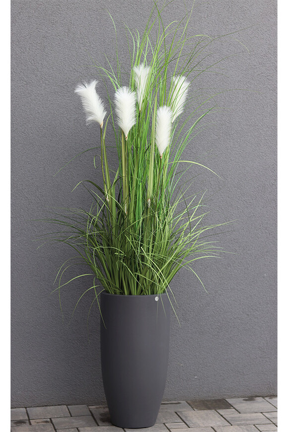 Jessica Grande Fiberglass Grey, sztuczna trawa w donicy