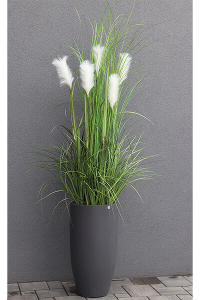 Jessica Grande Fiberglass Grey, sztuczna trawa w donicy