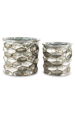 Metalio, komplet 2-óch metalowych osłonek w złotym srebrnym, wym.26x30x30 23x24.5x24.5cm