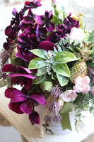 Ananas, welurowy flowerbox z orchideą, wym.32x30cm