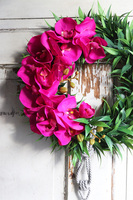 asymetryczny wianek z chwostem, Orchidelia Power Pink, śr.42cm 