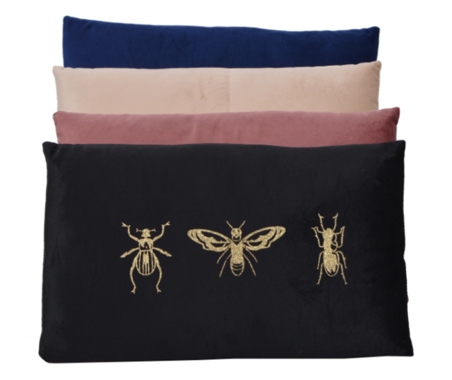 Jardin, poduszka welurowa z owadami, prostokątna, beżowa, wym.30x50cm