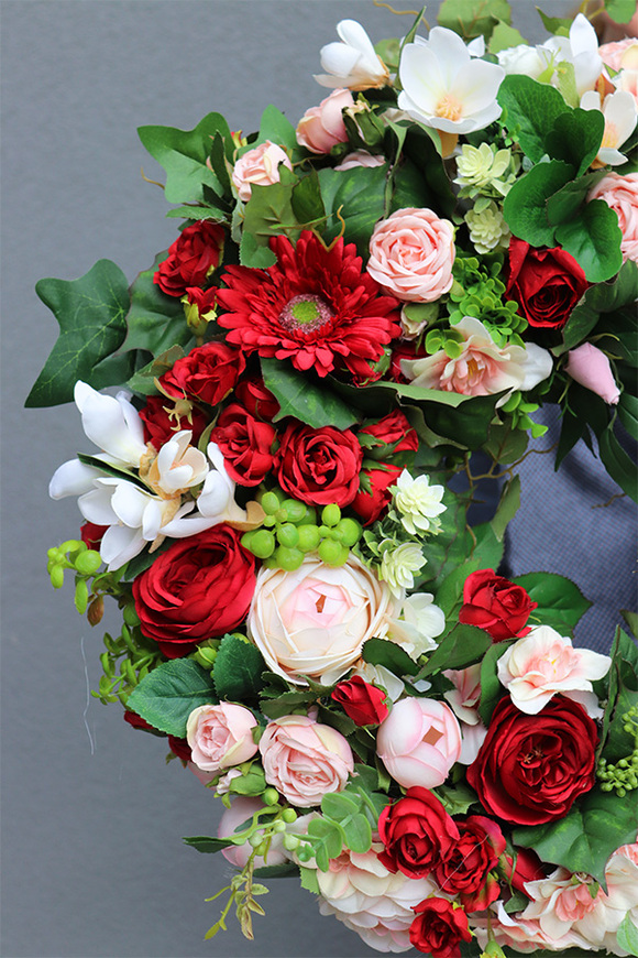 Molivia, czerwono - różowy wianek dekoracyjny, śr.49cm 