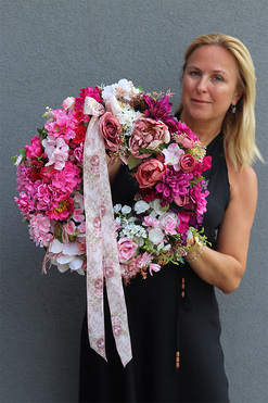 Pink Houtre, różowy wianek dekoracyjny na drzwi, śr.45cm