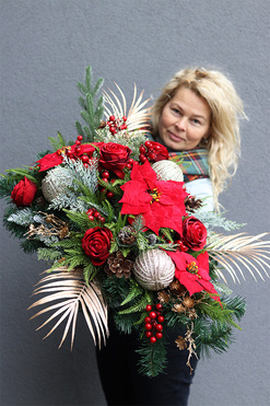 Red&Gold Small, świąteczna wiązanka nagrobna, dł.70cm