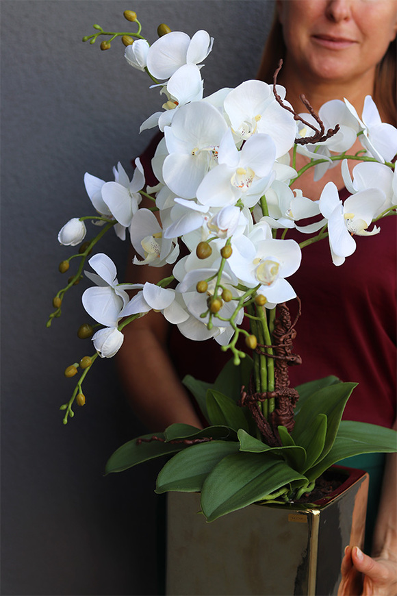 Złota Dolina, sztuczny storczyk w donicy kwadratowej duży, wys.64cm