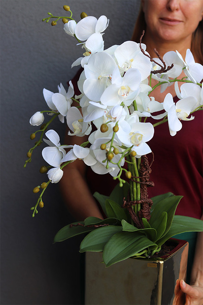 Złota Dolina, sztuczny storczyk w donicy kwadratowej duży, wys.64cm