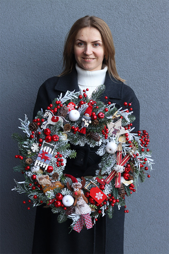 Skandynawia, świąteczny wianek na drzwi, śr.46cm