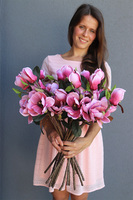 Magnolie, bukiet rózówych kwiatów, 15szt, dł.56cm