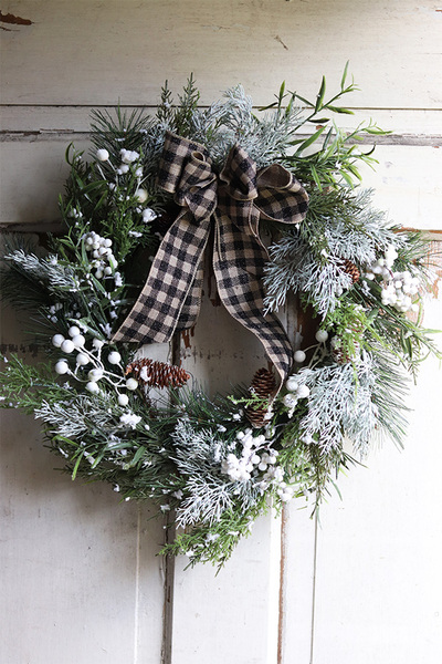 Kraciasta Kokarda, iglasty wianek zimowy, śr.50cm