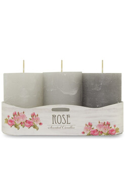 Rustic Scent, świeca zapachowa, róża, kpl.3szt szare