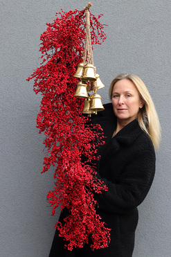 Czerwona Zima Gold, girlanda z owoców z dzwonkami, dł.110cm 