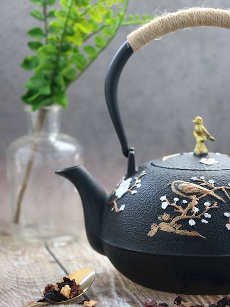 Chiba, żeliwny czajnik do herbaty z ptaszkiem, czarny, poj.1l