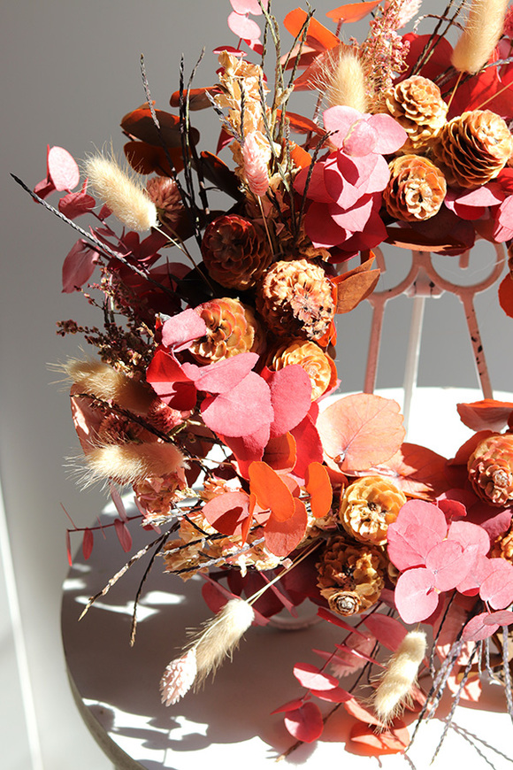 Boho Borneo, dekoracyjny wianek ze stabilizowanych roślin, śr.30cm