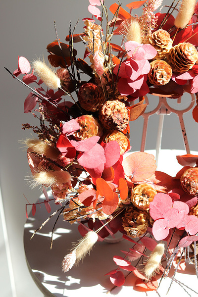 Boho Borneo, dekoracyjny wianek ze stabilizowanych roślin, śr.30cm