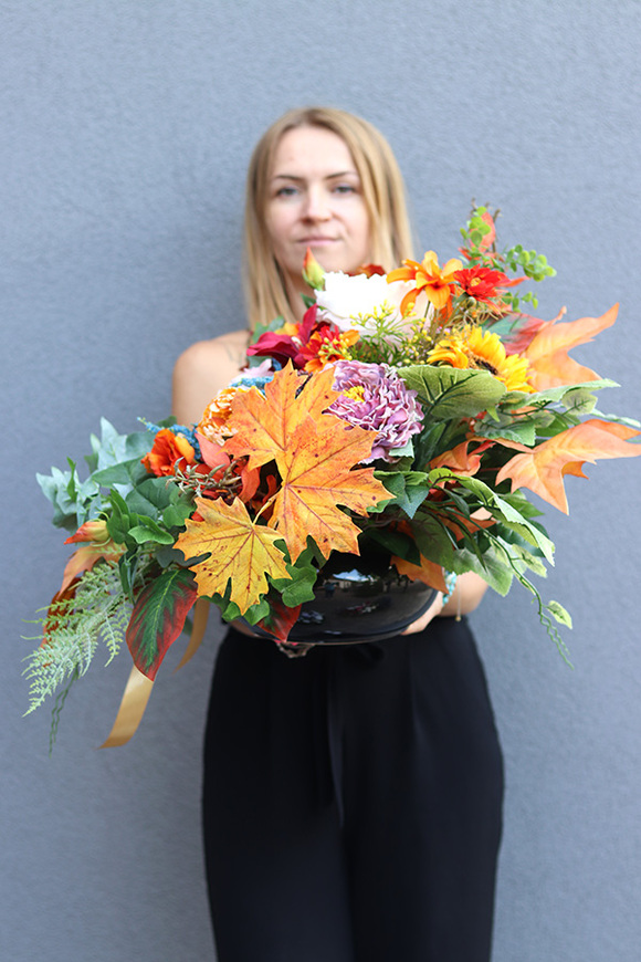 Milady, kompozycja nagrobna jesienna w ceramicznej misie, wym.40x60x50cm