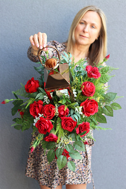 Angelo Garden Rubin Gold 2, lampion nagrobny z kwiatami, wys.46cm 