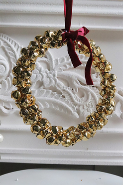 OD RĘKI Złote Dzwoneczki, świąteczny wianek do powieszenia, śr.28cm