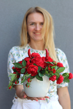 Diabełkowe Halloween, kompozycja / stroik jesienny, wym.23x28cm