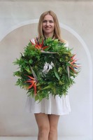 Strelizia Wreath 2, zielony wianek na drzwi ze strelicją