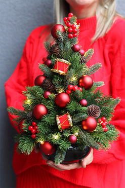 Mini Choinka, realistyczna choinka świąteczna z przybraniem, wys.38cm