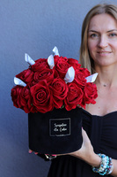 Money Roses, flowerbox okolicznościowy z kwiatów sztucznych, wys.30cm