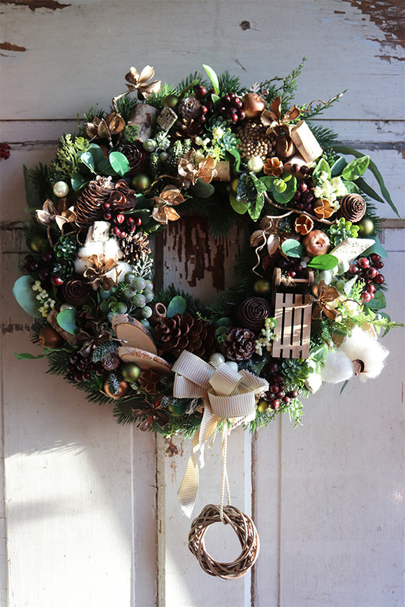 świąteczny wianek z zawieszką, Złoto Zimy, śr.44cm