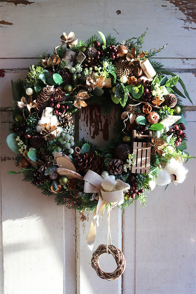 świąteczny wianek z zawieszką, Złoto Zimy, śr.44cm