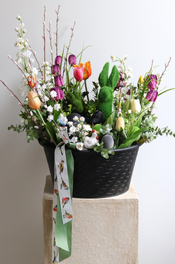 Wiosna w Pełni, stroik wielkanocny w metalowym koszu, wym.