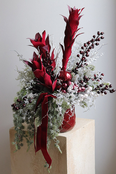 Bromelia Zimowa Bordo, świąteczna dekoracja kwiatowa