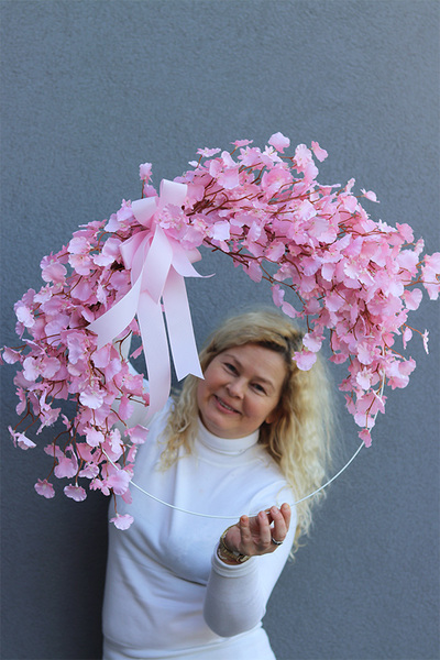 Pink Flowers Subtelle, dekoracyjny wianek na obręczy	