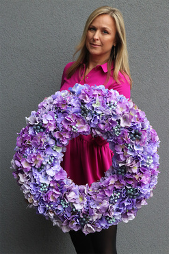 Hortensja Beti Fiolet, duży wianek z borówkami, śr.60cm  