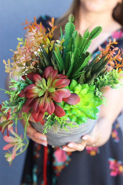 City Life, kompozycja sukulenty w donicy etno, wys.33cm