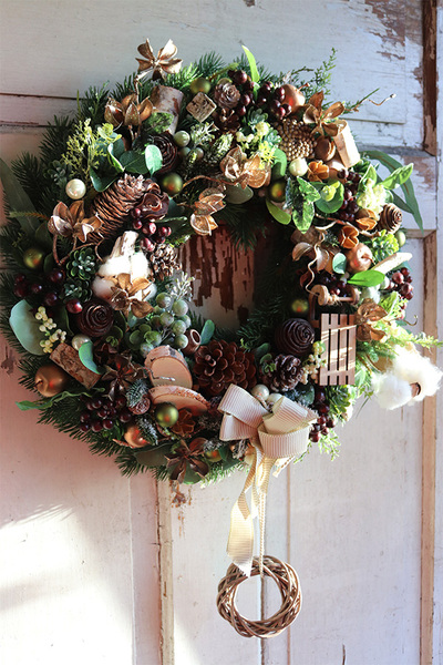 świąteczny wianek z zawieszką, Złoto Zimy, śr.44cm