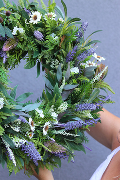 Leśny Ogród Ziołowy, zielony wianek dekoracyjny z lawendą, śr.47cm