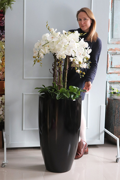 Big Fiberglass Grande Black, duży storczyk w czarnej donicy, wys.155cm
