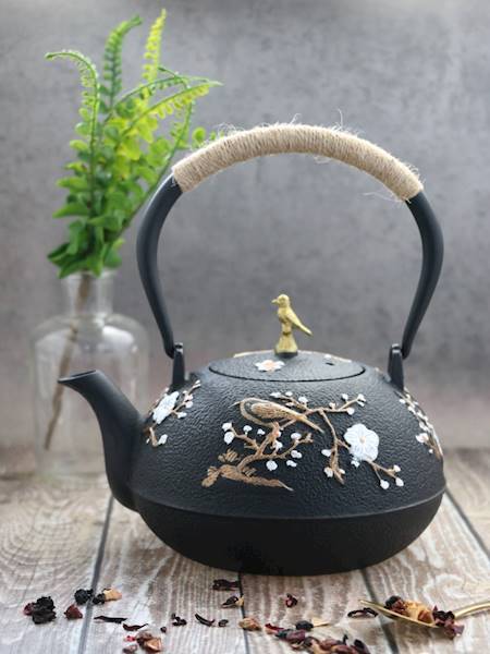 Chiba, żeliwny czajnik do herbaty z ptaszkiem, czarny, poj.1l