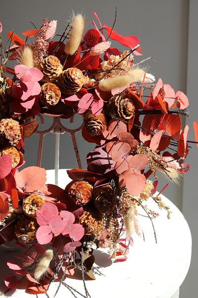 Boho Borneo, dekoracyjny wianek ze stabilizowanych roślin, śr.30cm