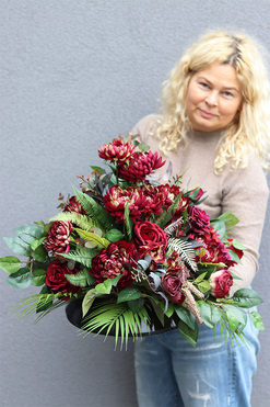 Astry Bordo Love 2, komplet dekoracji nagrobnych, kompozycja + bukiet