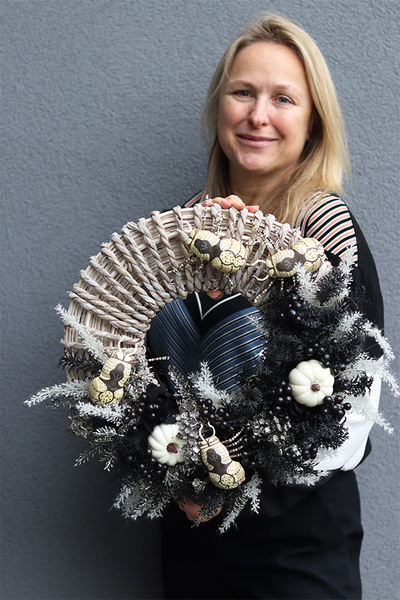 Halloween A, efektowny wianek na drzwi, śr.40cm