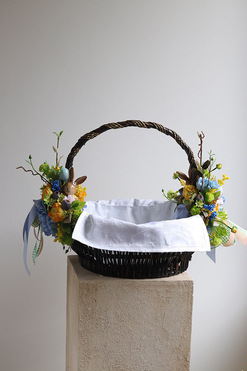 OD RĘKI Zające w Domu, duży dekorowany koszyczek wielkanocny, wys.42cm 