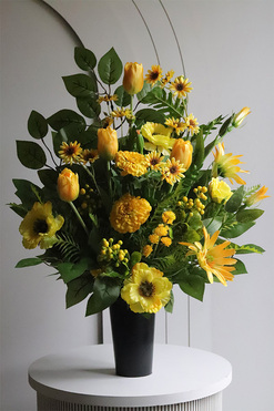 Żółte Słońce, bukiet nagrobny we wkładzie do wazonu, dł.55cm 